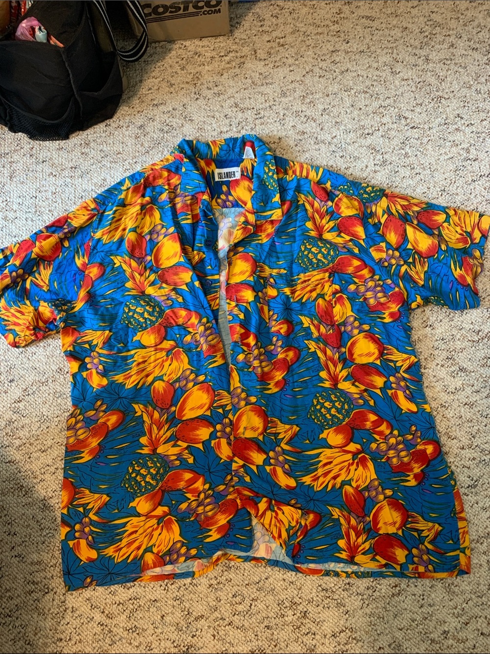 Islander Bright Blue Tropical Fruit Print Button-Down Shirt